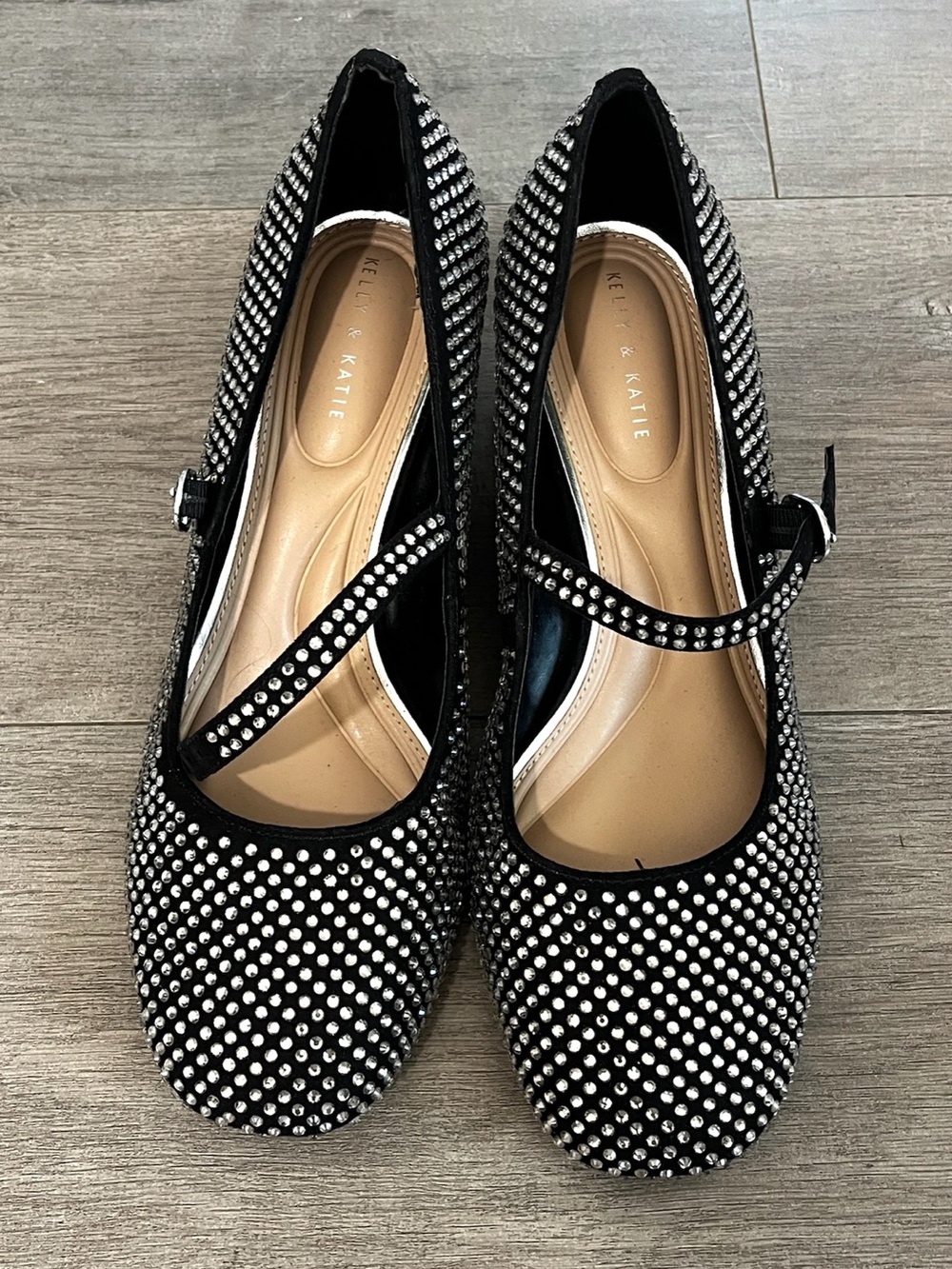 Kelly & Katie Black Jeweled Mary Jane Flats